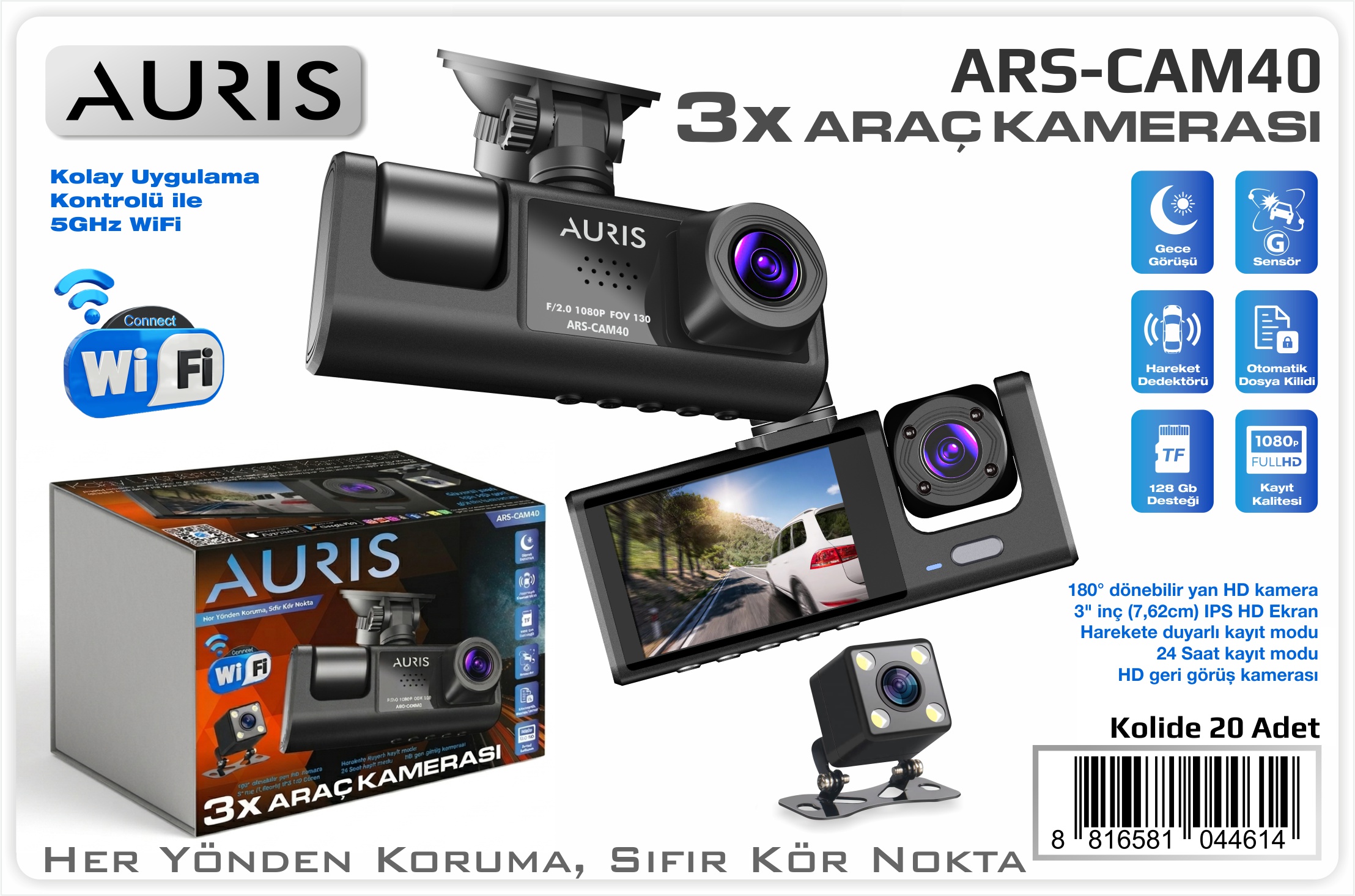 CAM40 3XAraç Kamera-1080P-Wİ-Fİ