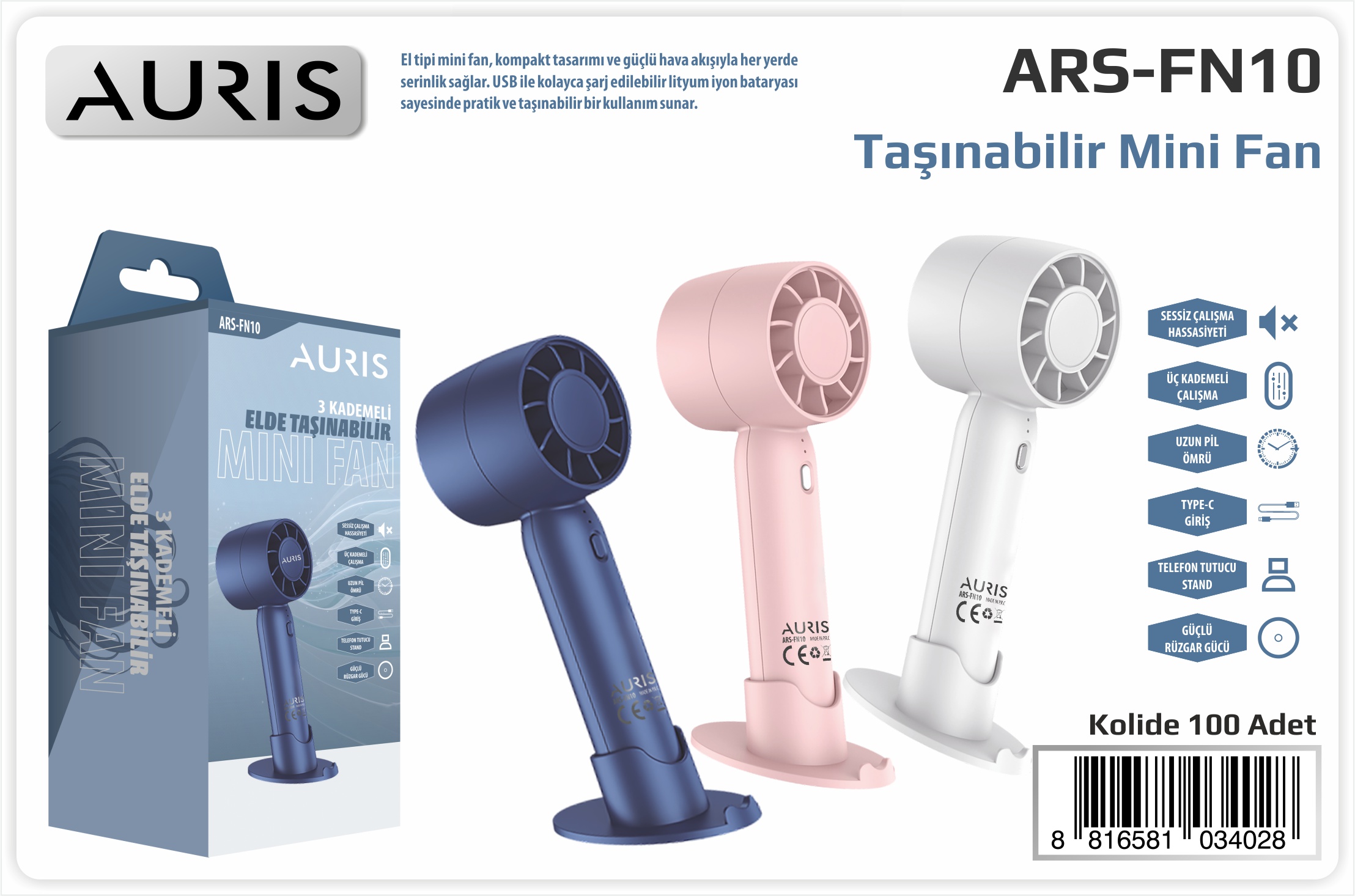 FN10 Mini Fan 3 Kademeli