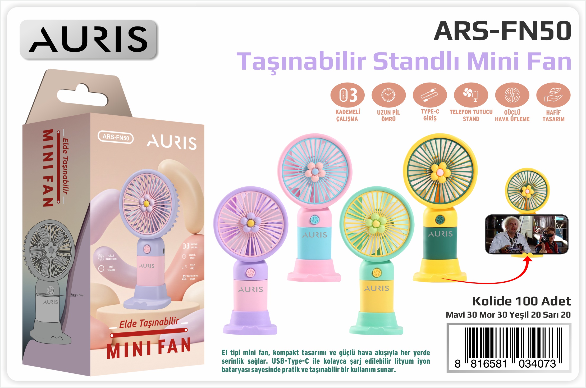 FN50 Mini Fan 3 Kademeli