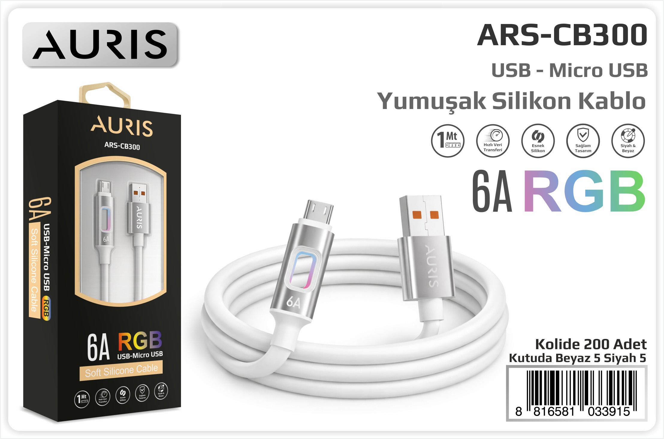 CB300 6A Micro Işıklı Metal Slikon Kablo