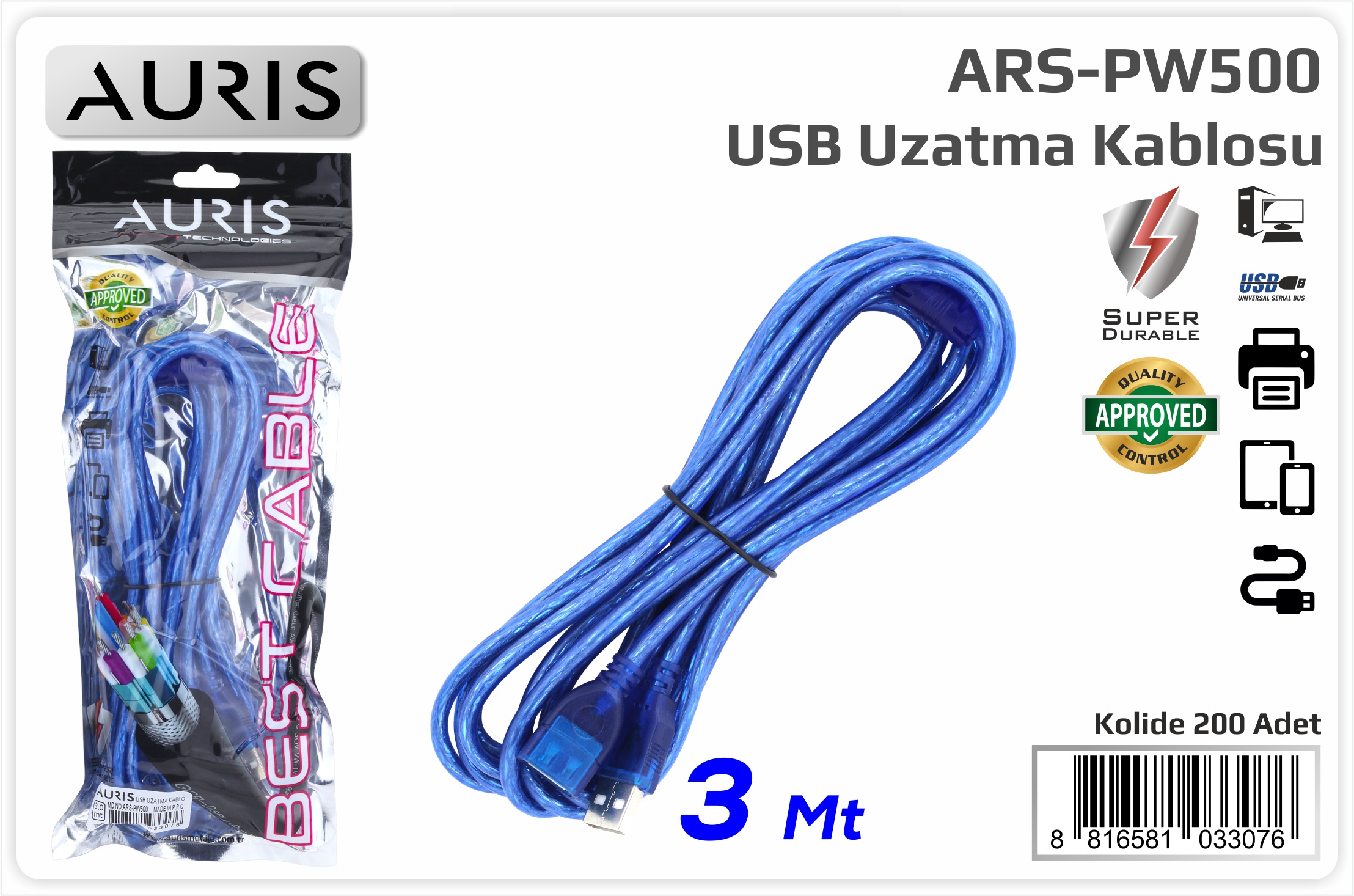 PW500 Usb Uzatma Kablo 3mt.