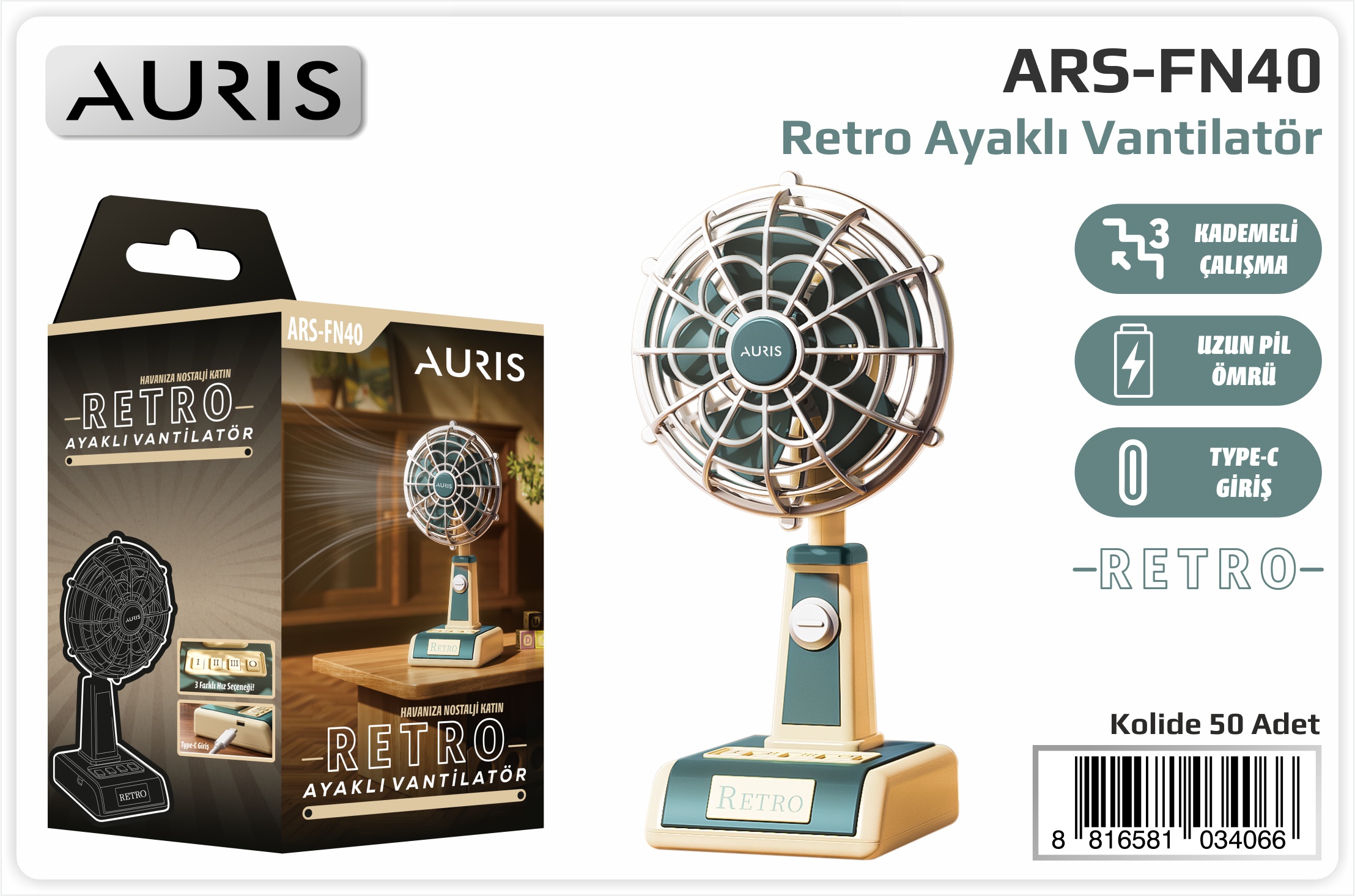 FN40 Retro Fan Ayaklı 3 Kademeli