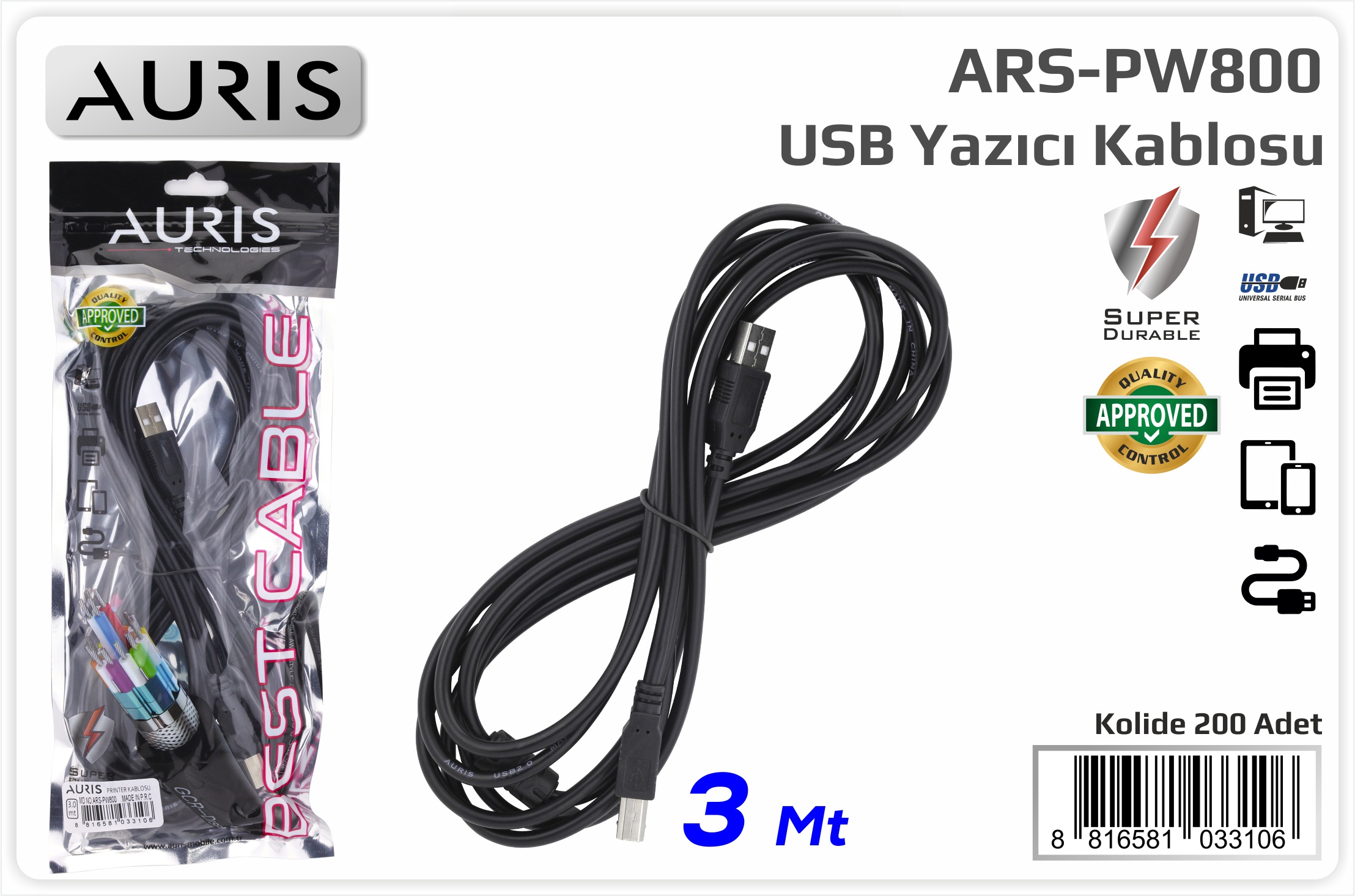 PW800 Printer Kablo 3mt.
