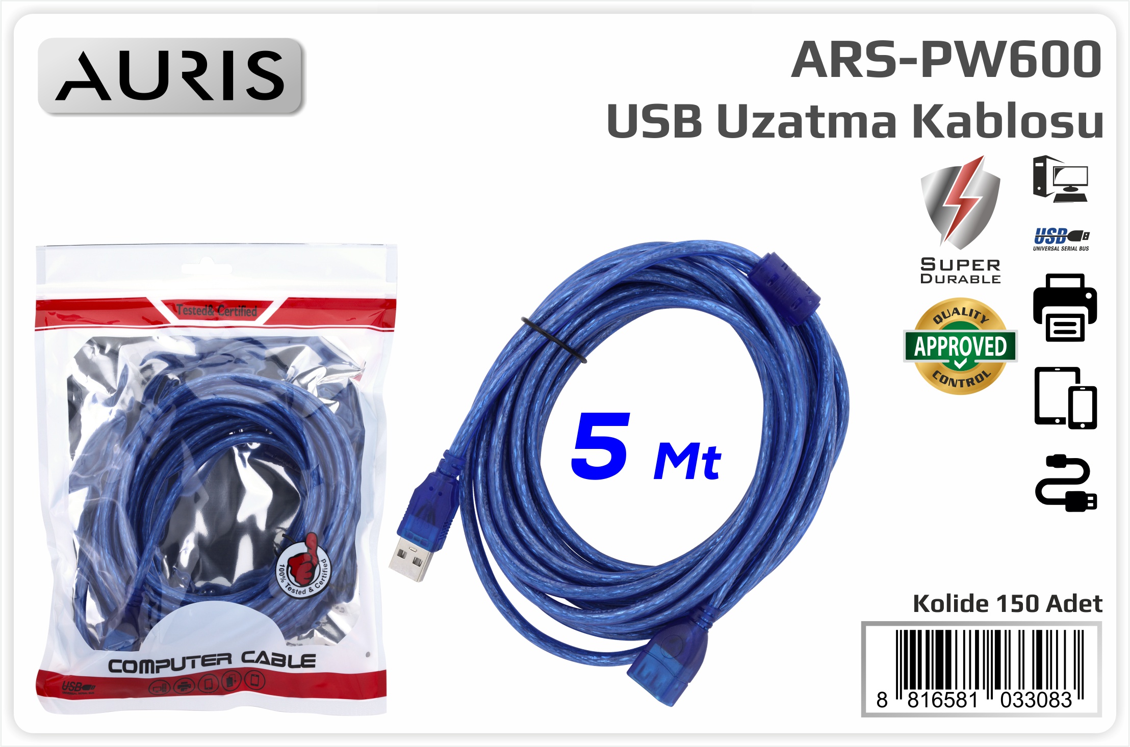PW600 Usb Uzatma Kablo 5mt.