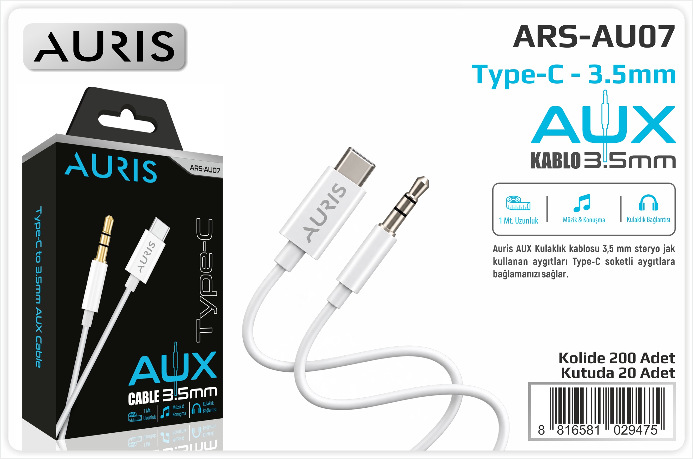 AU07 Type-C Aux Kablo