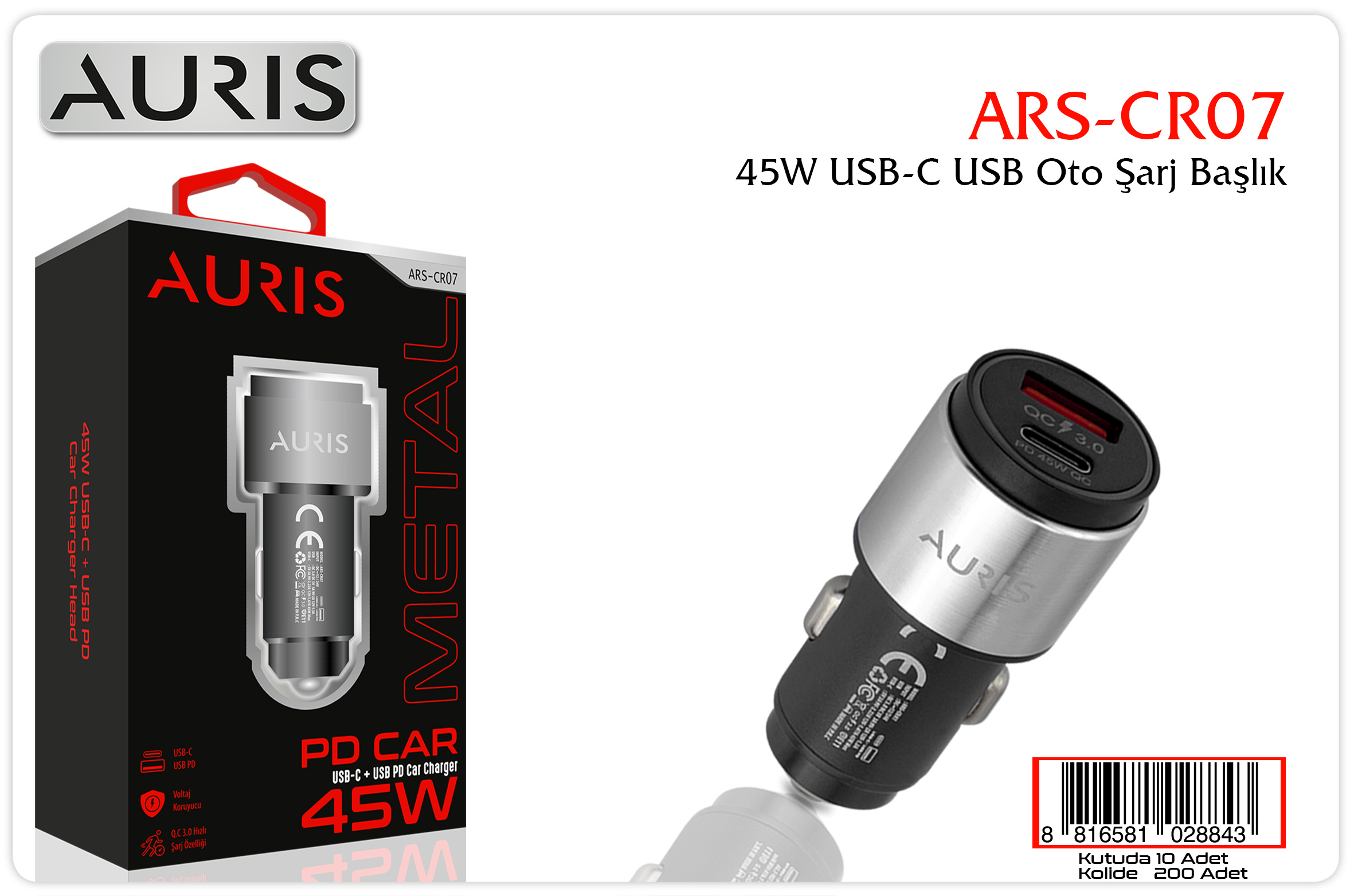 CR07 45W Usb+PD Oto Kafa Metal