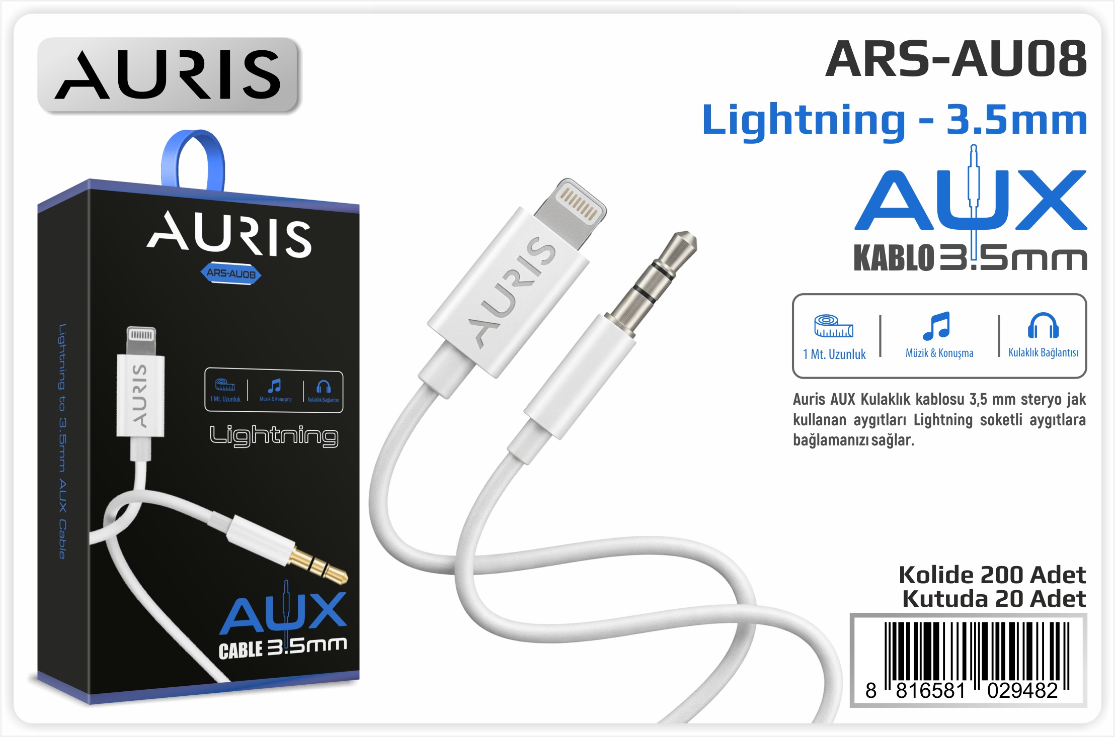 AU08 Lightning Aux Kablo