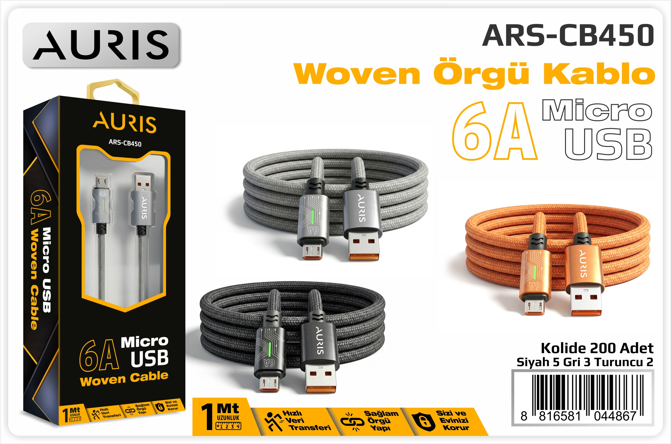 CB450 6A Micro Işıklı Metal Hasır Kablo