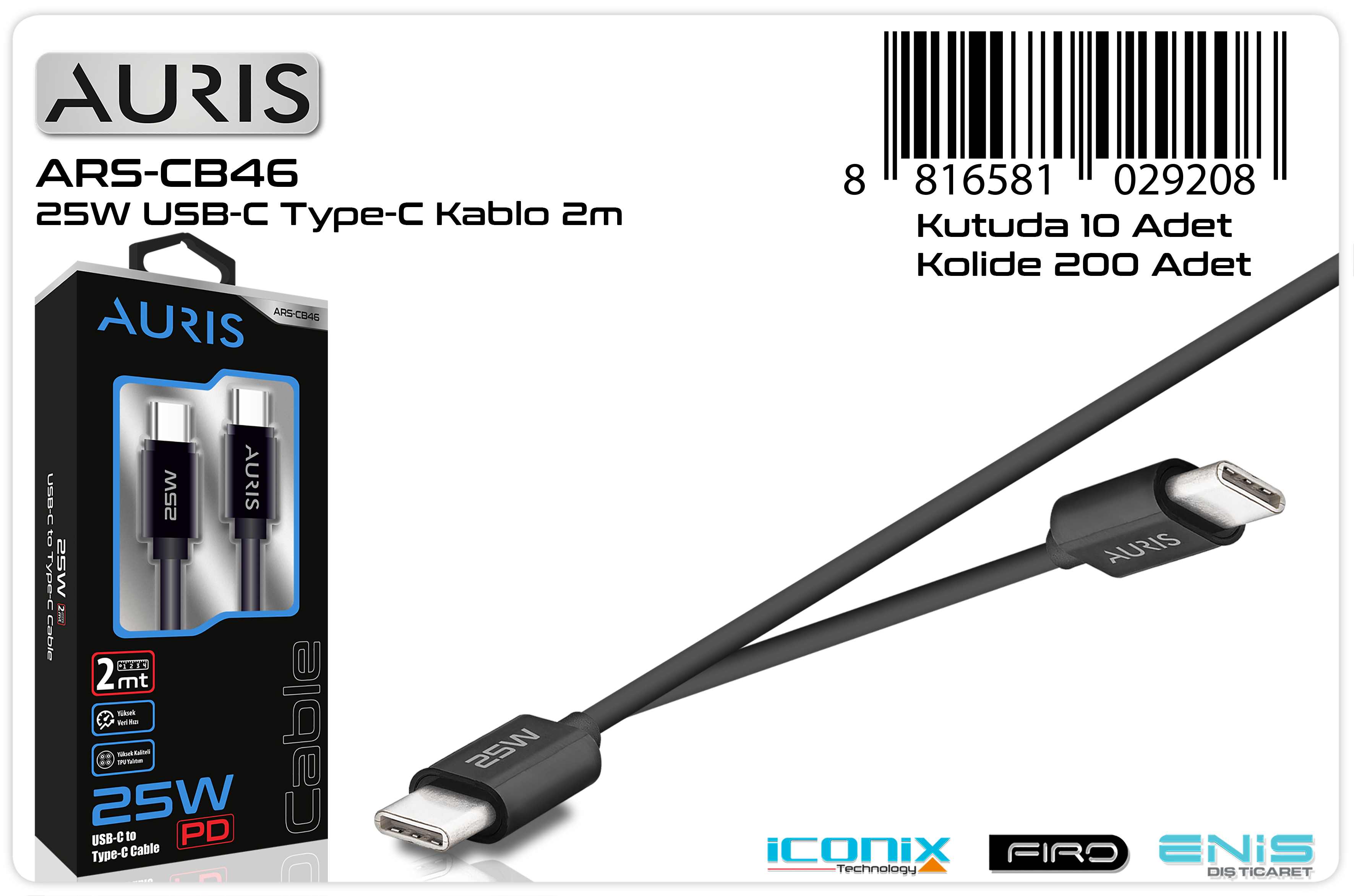 CB46 2M Usb-C Type-C Kablo 25W