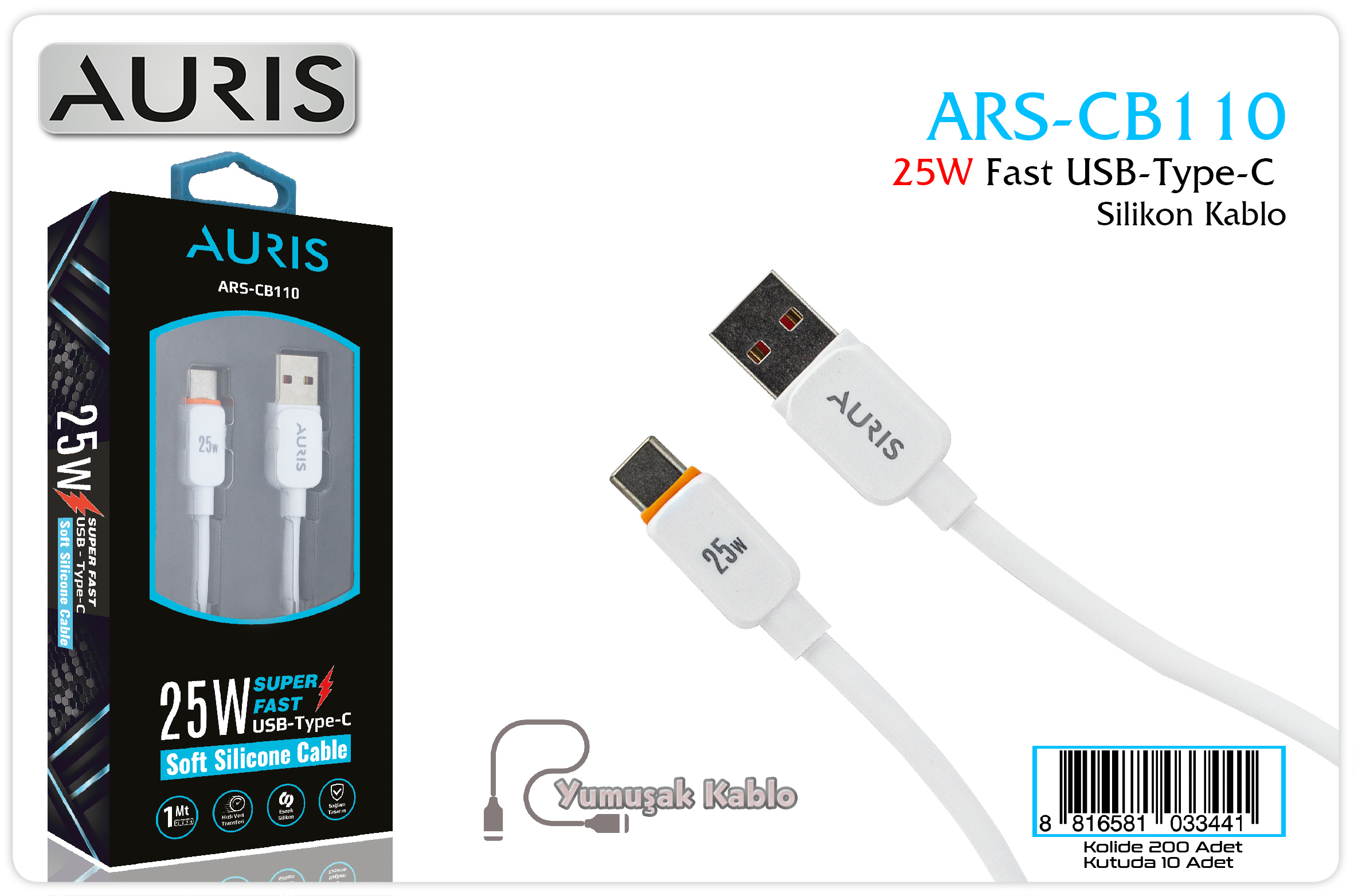 CB110 25W Type-C Slikon Kablo