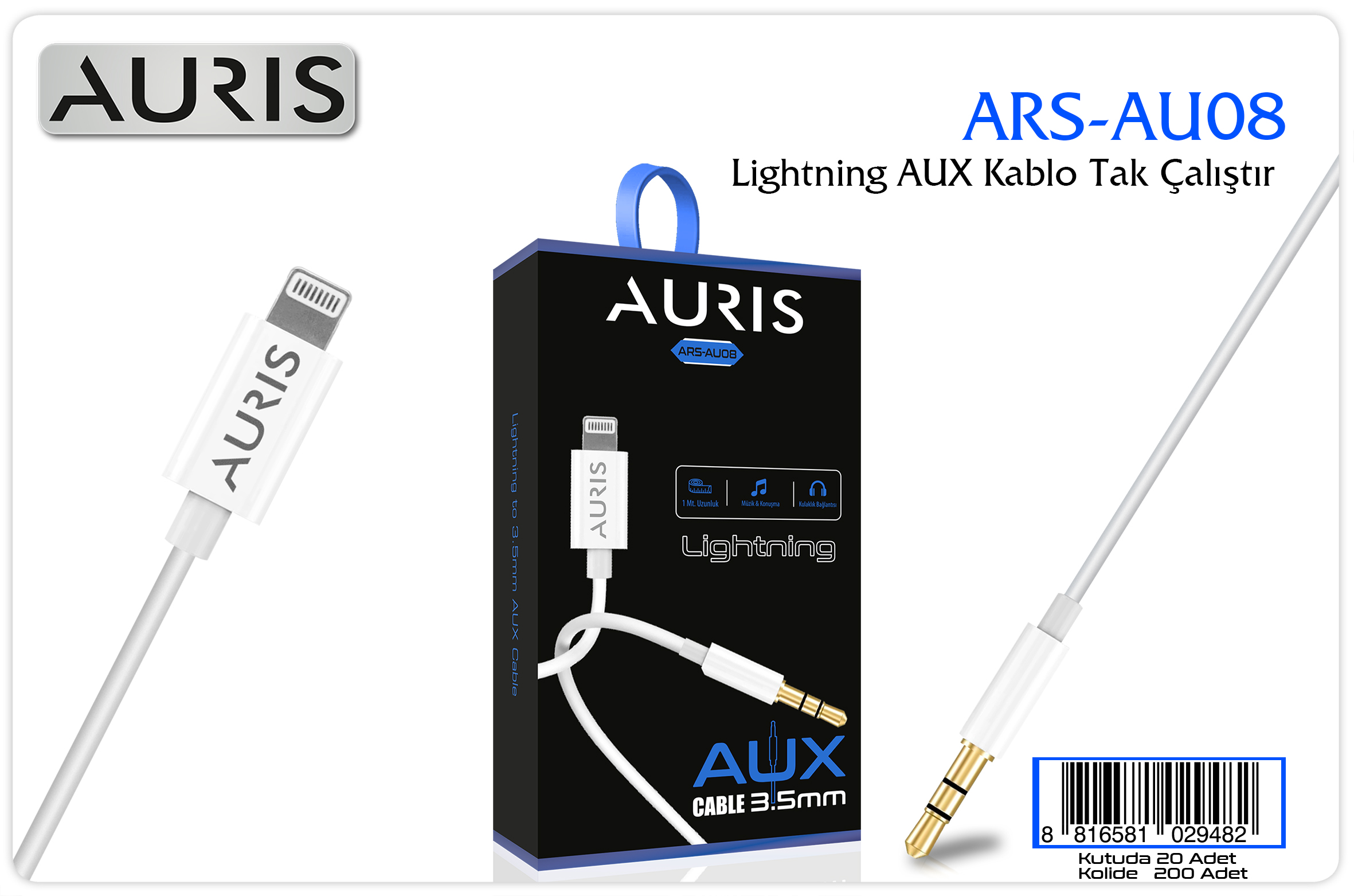 AU08 Lightning Aux Kablo