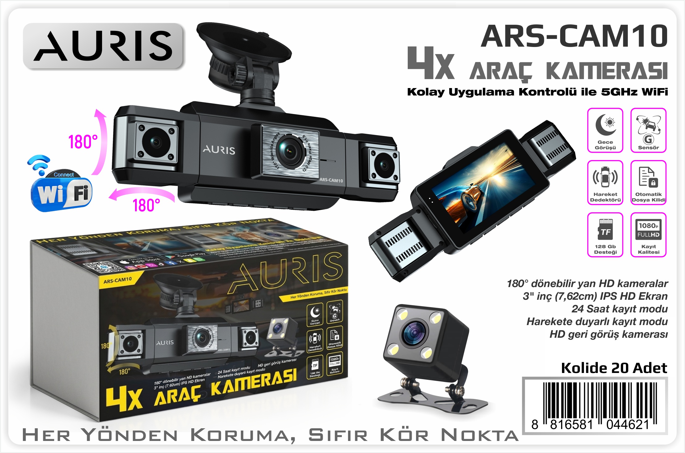 CAM10 4XAraç Kamera-1080P-Wİ-Fİ