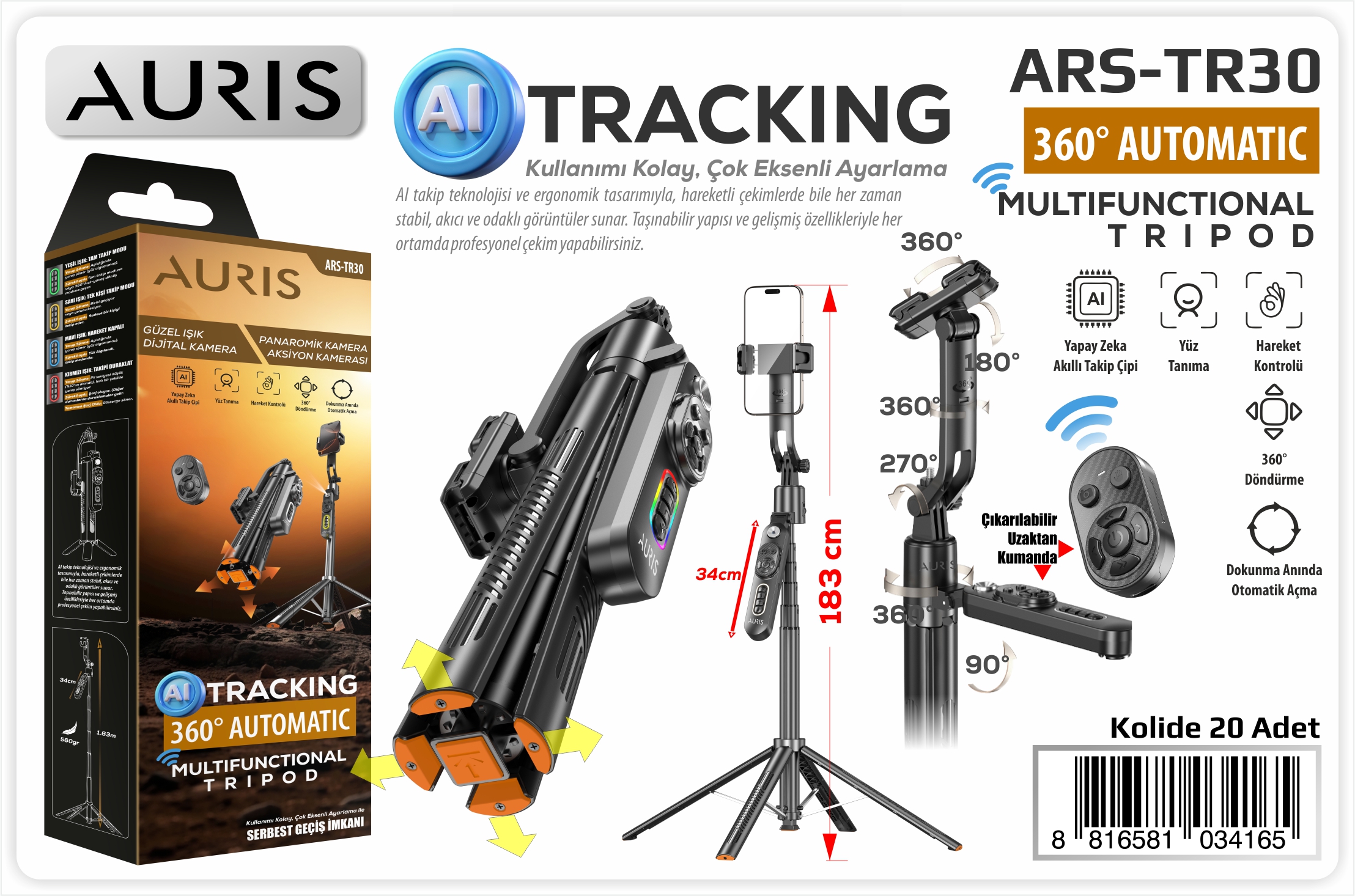 TR30 Tripod 183cm Yüz Tanıma&Hareket Sensör