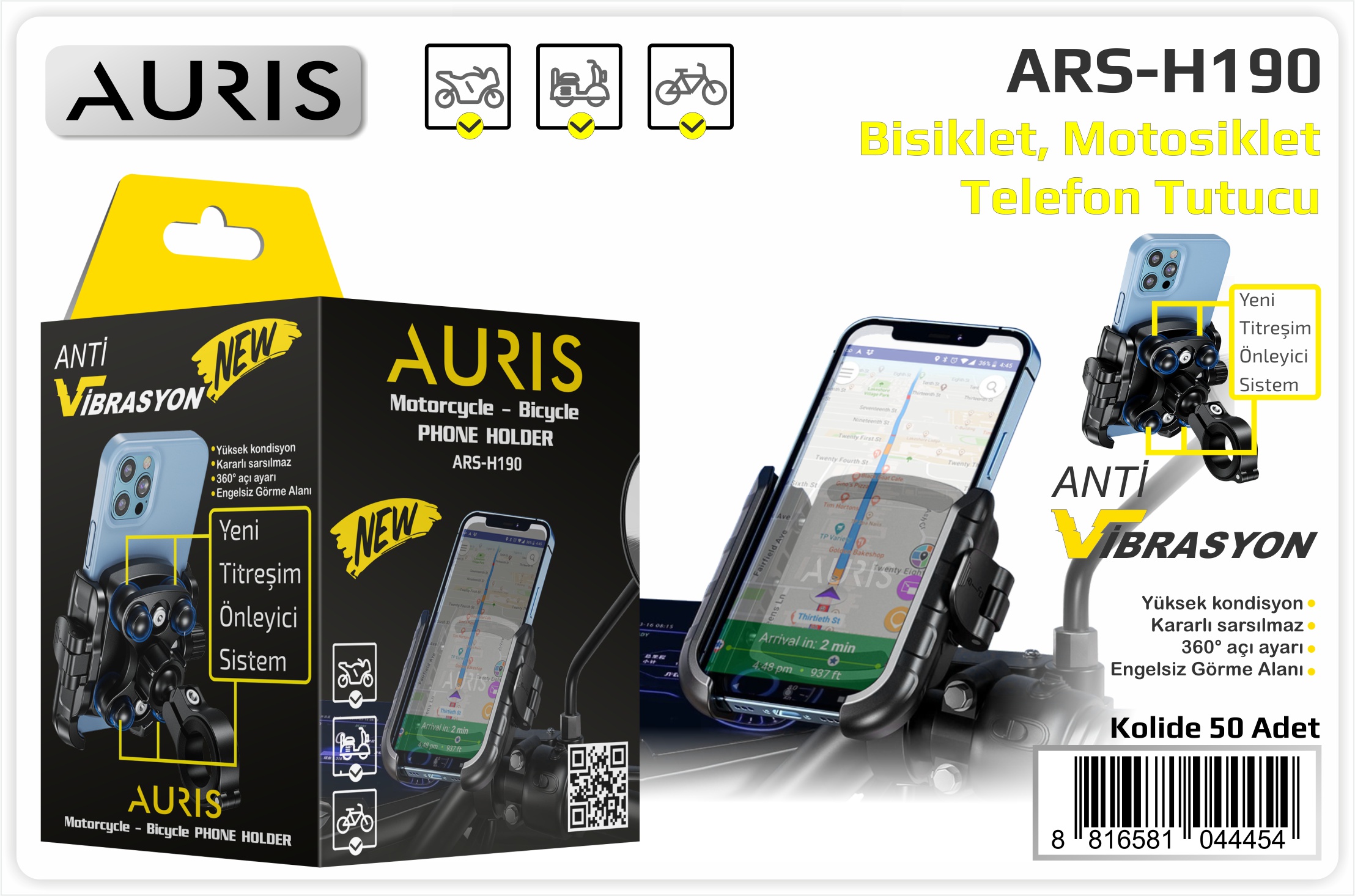 H190 Anti Vib.Motorsiklet Tel.Tutucu