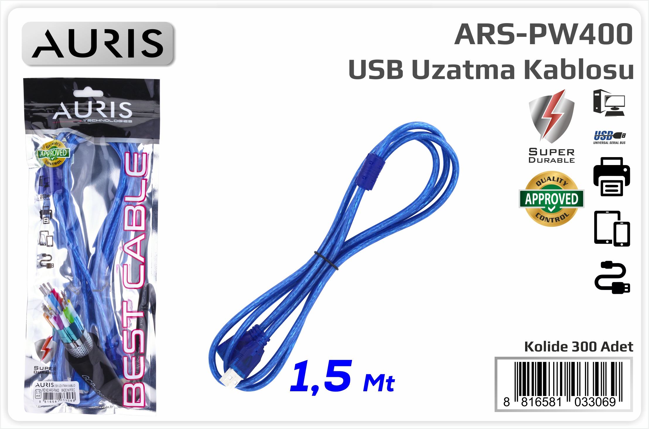 PW400 Usb Uzatma Kablo 1.5mt.