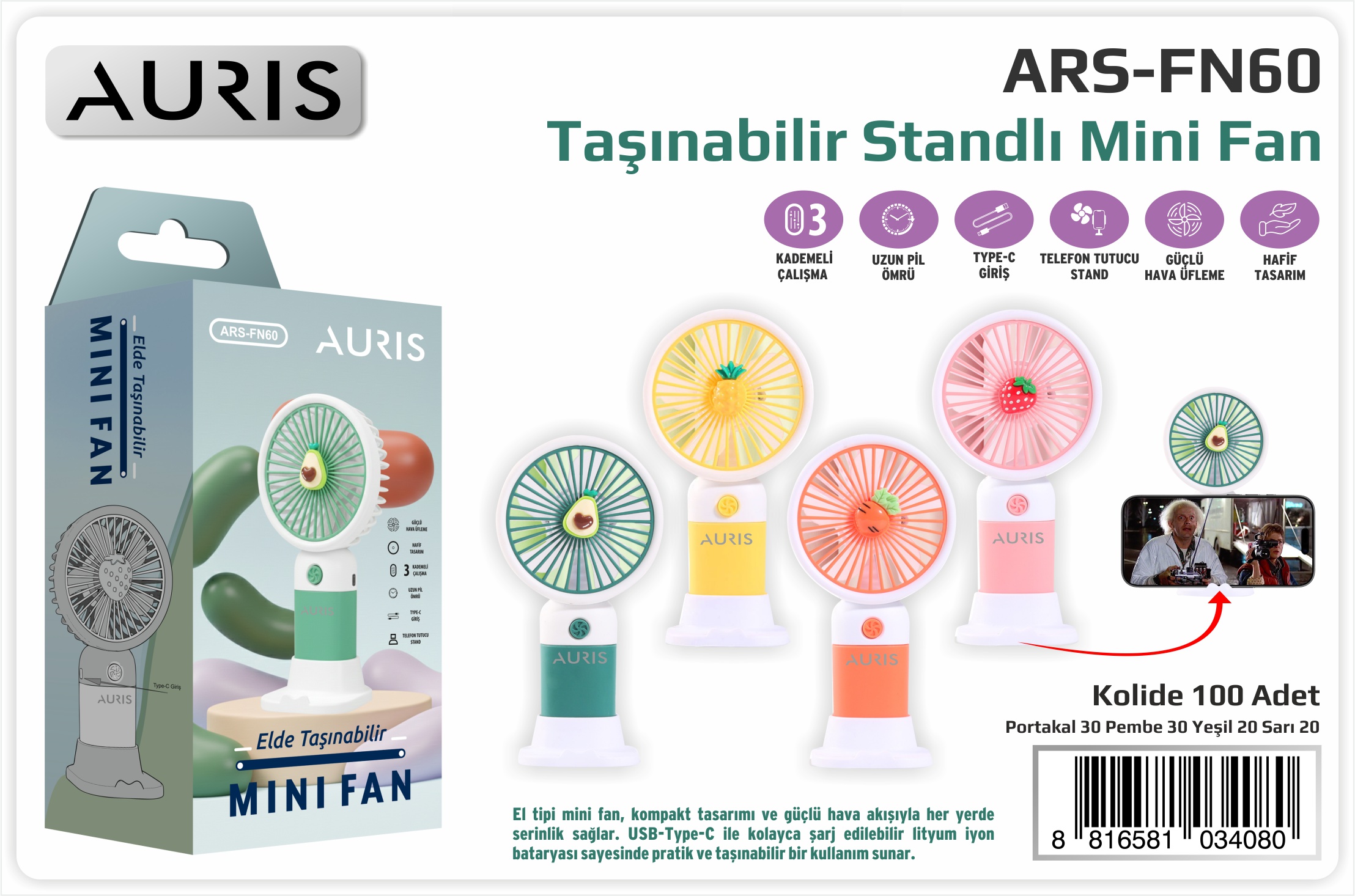 FN60 Mini Fan 3 Kademeli