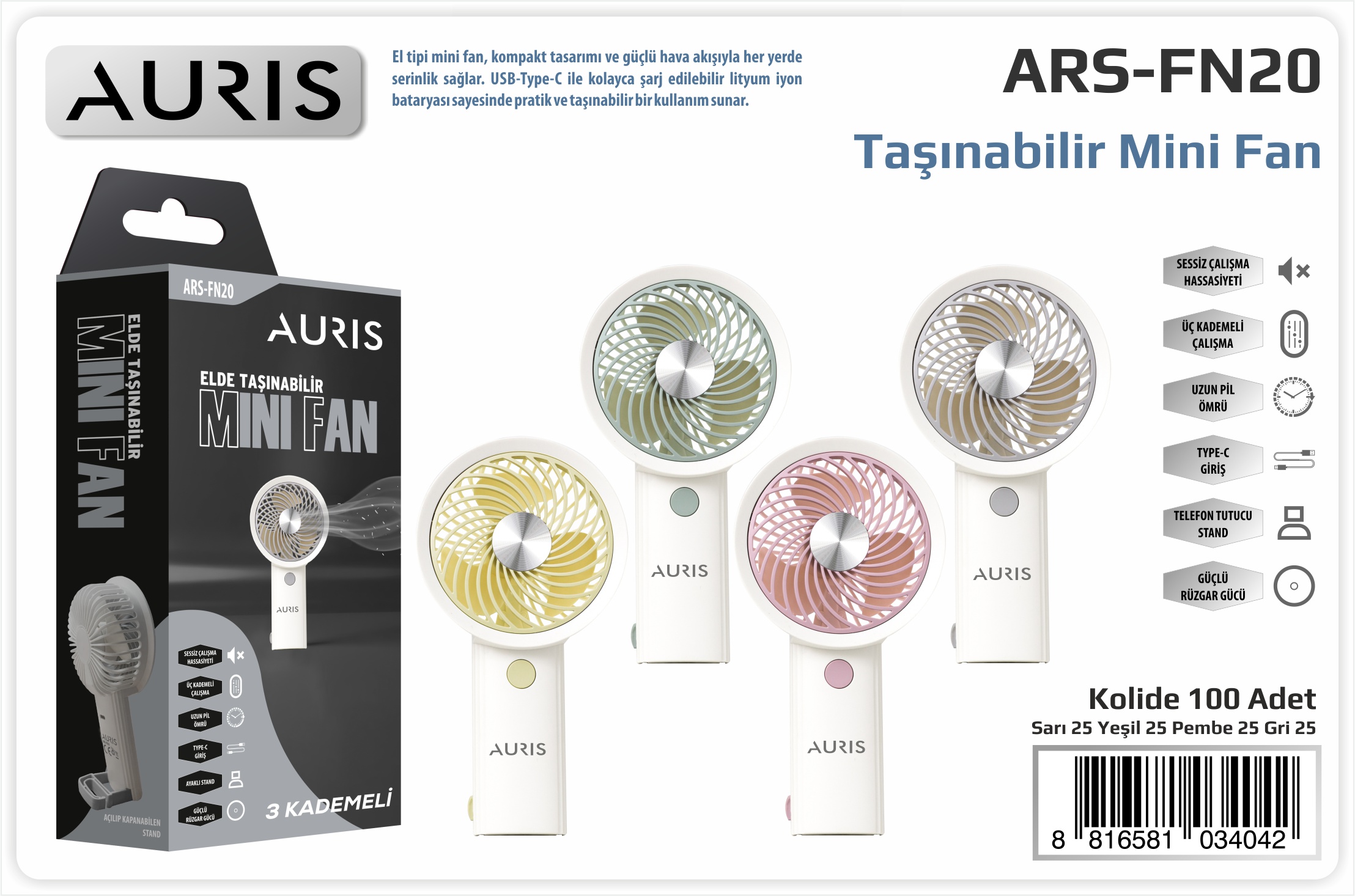 FN20 Mini Fan 3 Kademeli