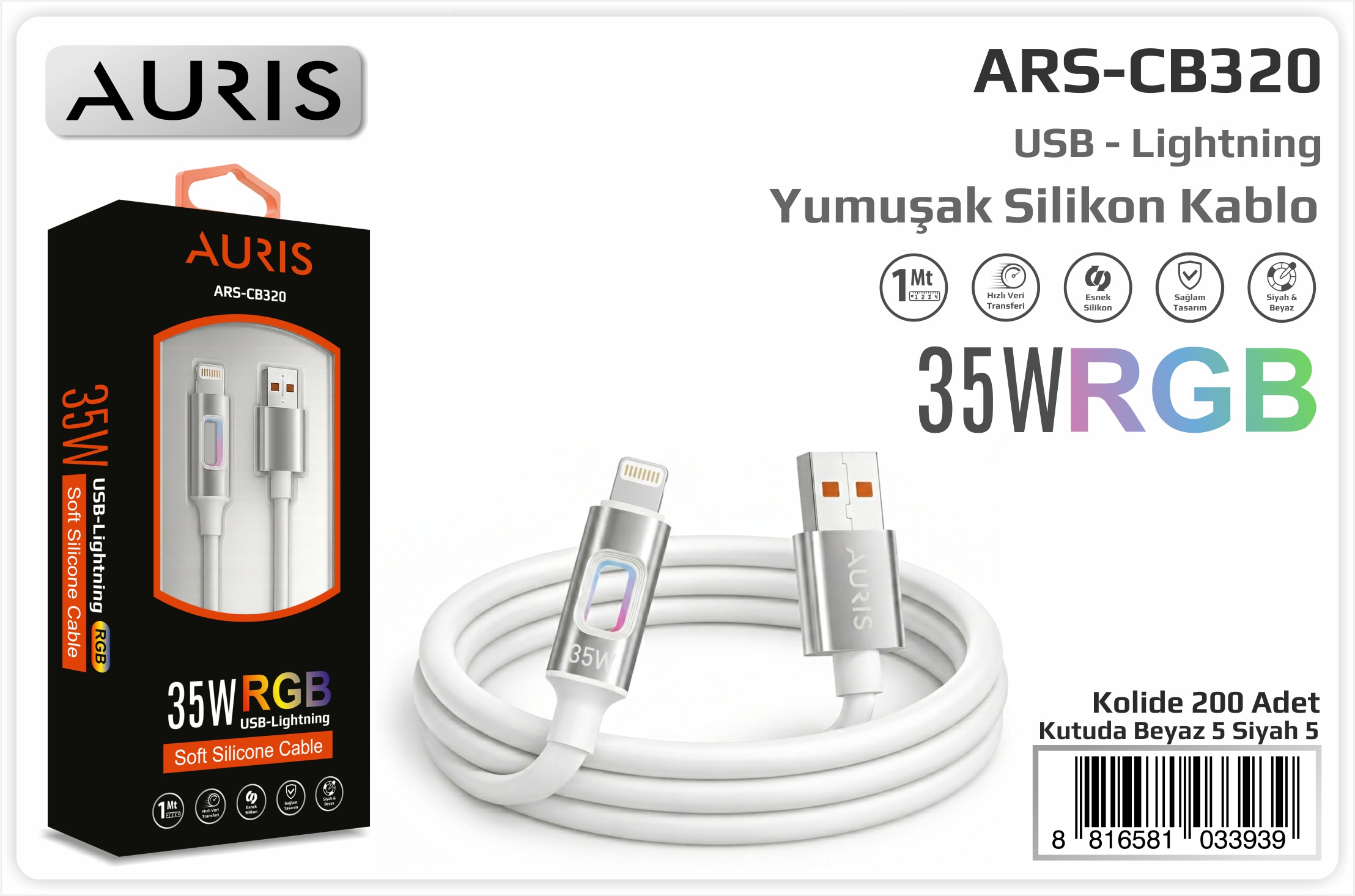 CB320 35W Lightning Işıklı Metal Slikon Kablo