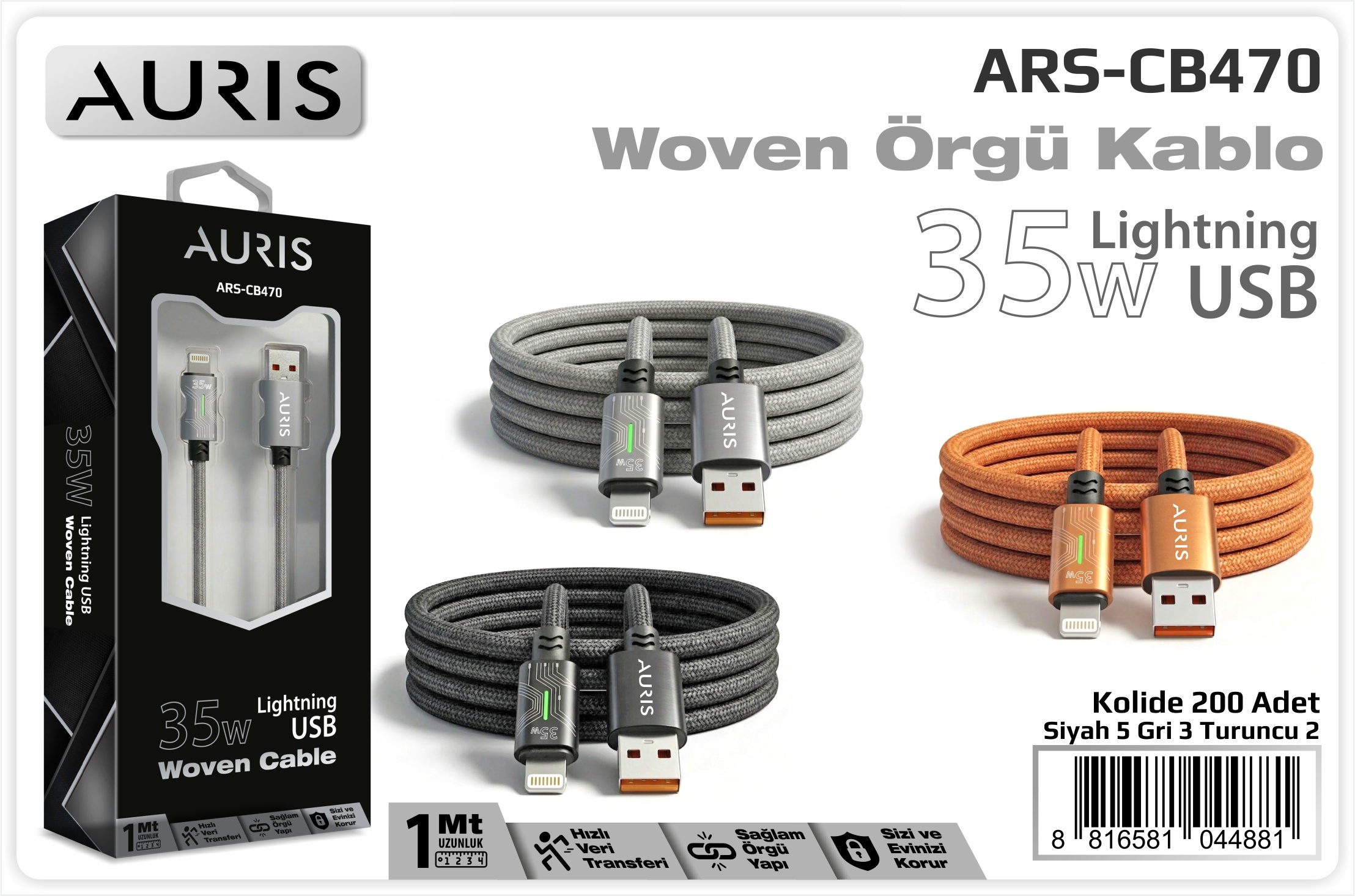 CB470 35W Lightning Işıklı Metal Hasır Kablo