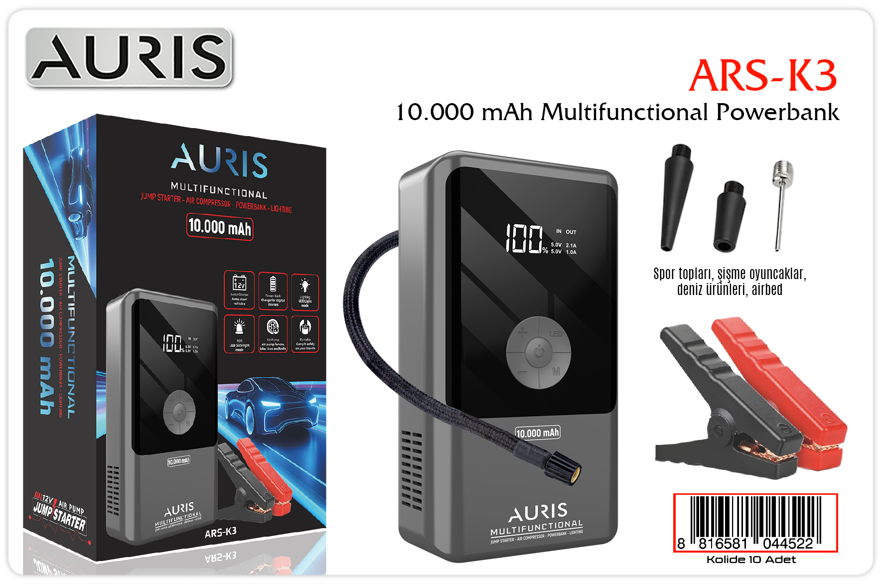 K3 Lastik Hava+Akü Takviye+10.000 Mah+Işıklı