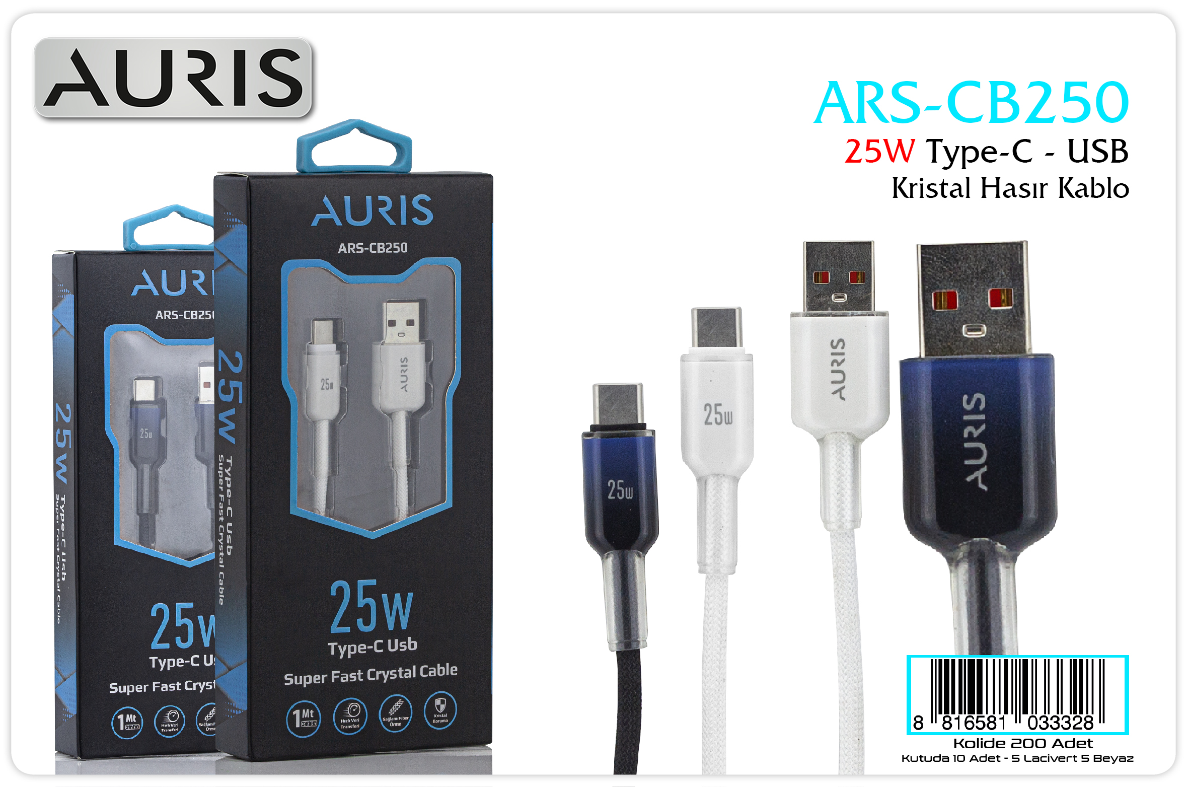 CB250 25W Type-C Kristal Hasır Kablo