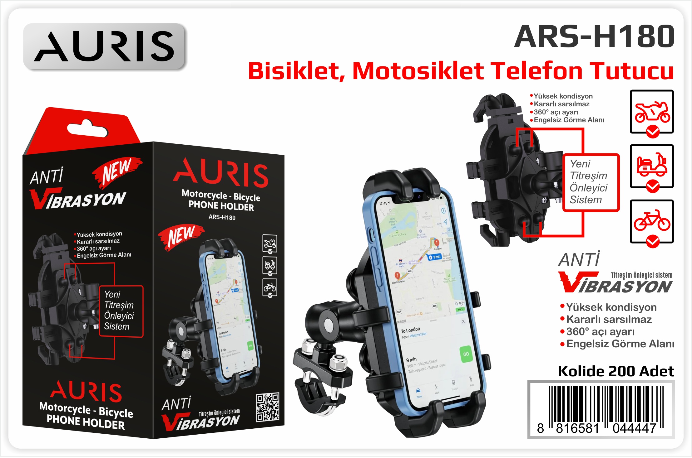 H180 Anti Vib.Motorsiklet Tel.Tutucu